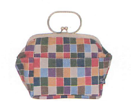 【ご紹介します！安心の日本製！彩りが美しい帆布製のバッグ！6.8寸口金バニティポーチ】五色市松　ダーク