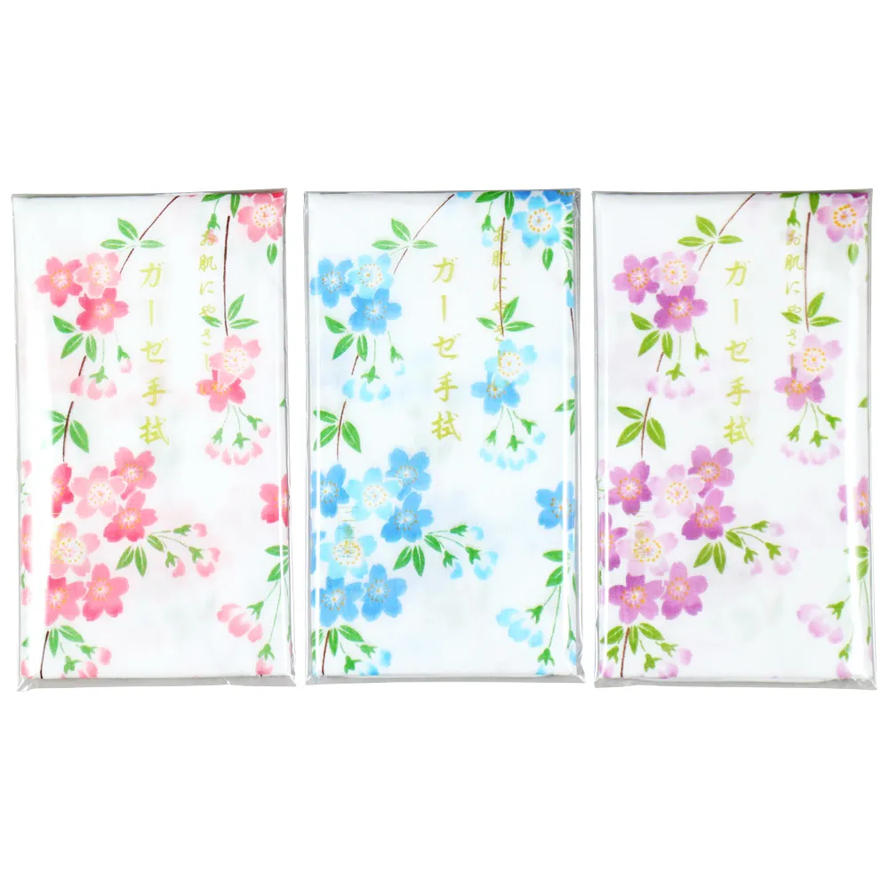 【新登場！安心の日本製です！ほっこりかわいい柄の二重袷ガーゼ手拭い！】枝垂れ桜