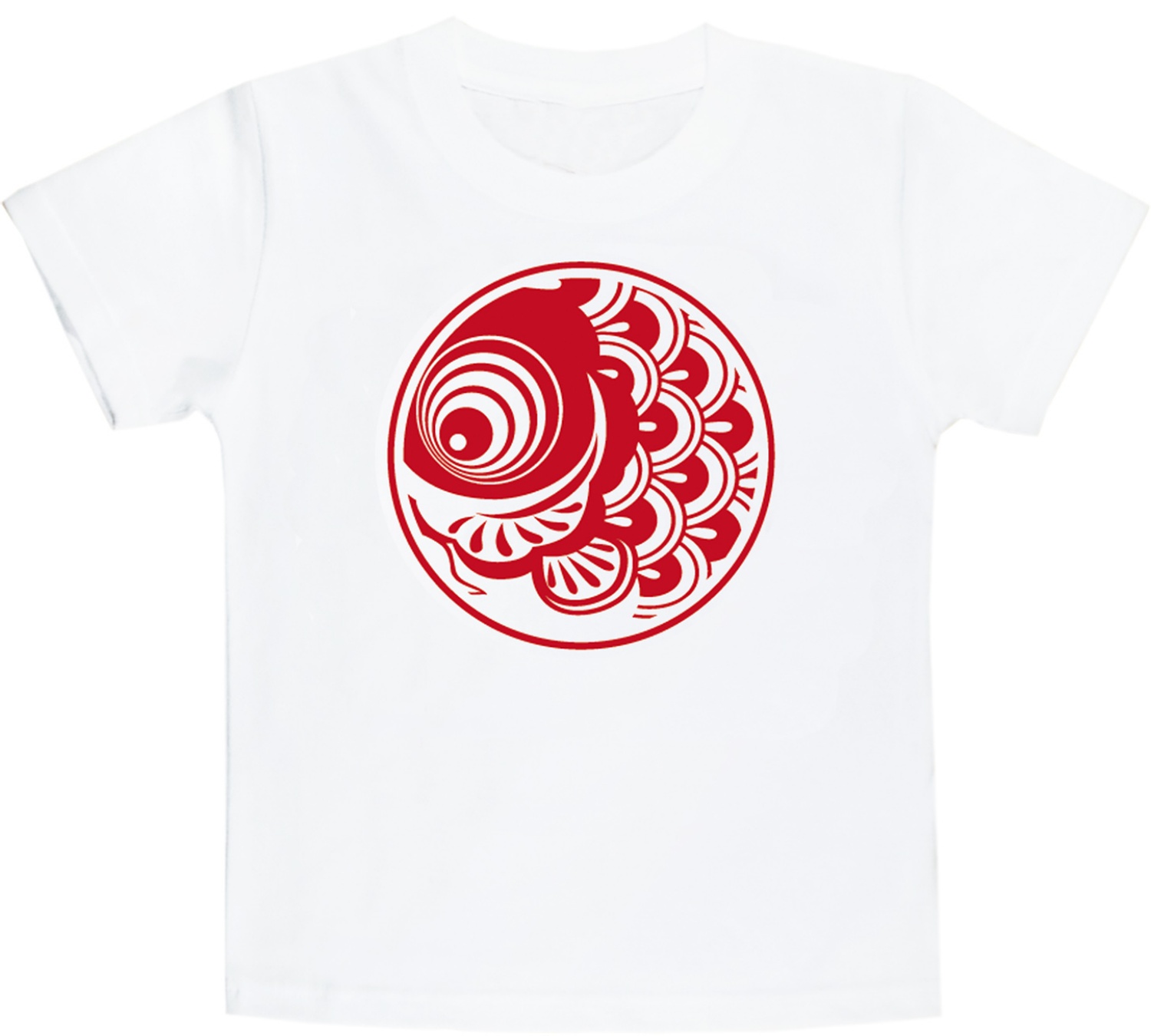 【鯉のぼりを可愛くデザインしたプリントTシャツシリーズ！鯉のぼりTシャツ子供用】丸鯉　白地に赤プリント