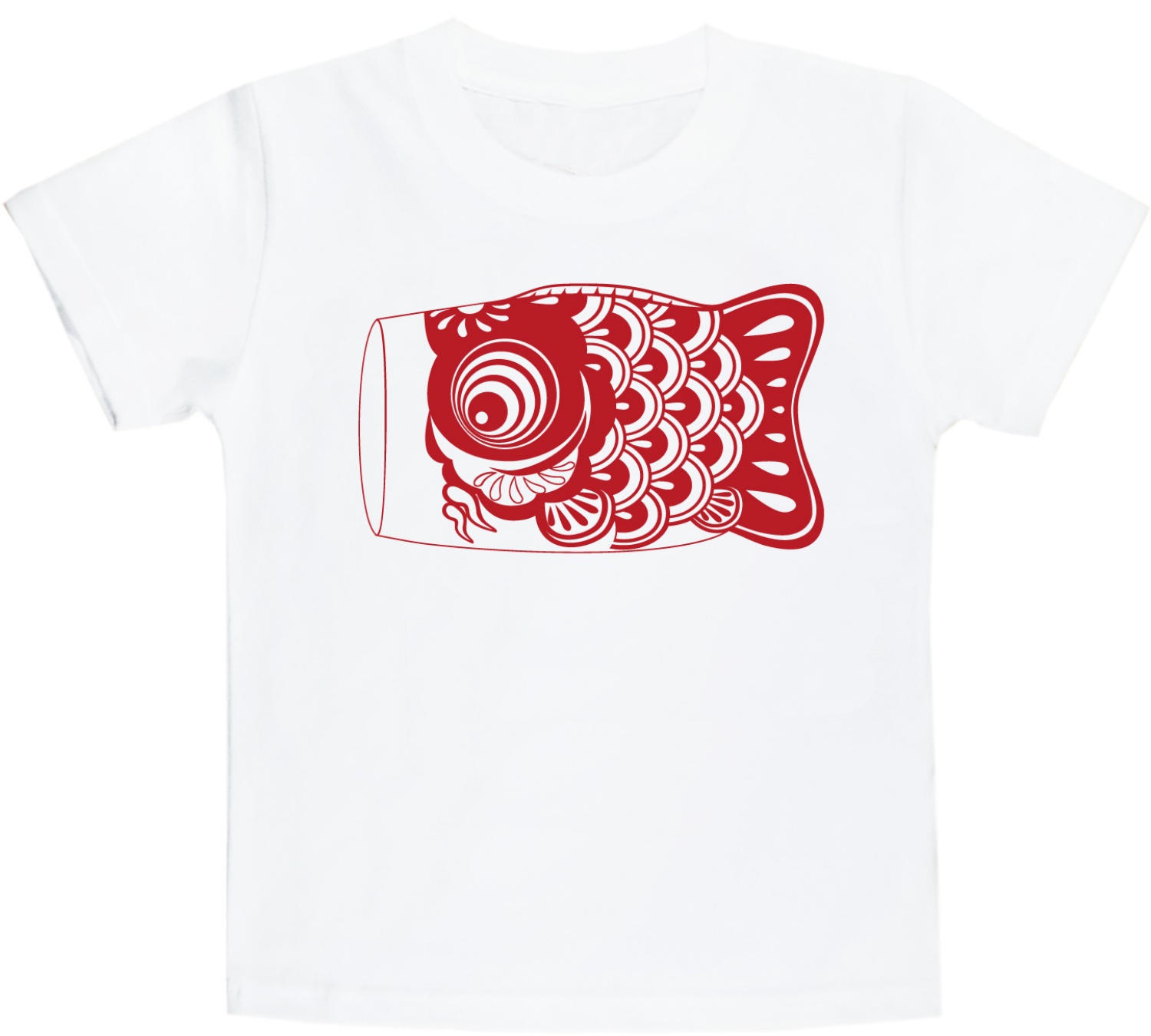【鯉のぼりを可愛くデザインしたプリントTシャツ！鯉のぼりTシャツ子供用】こい屋鯉　白地に赤プリント