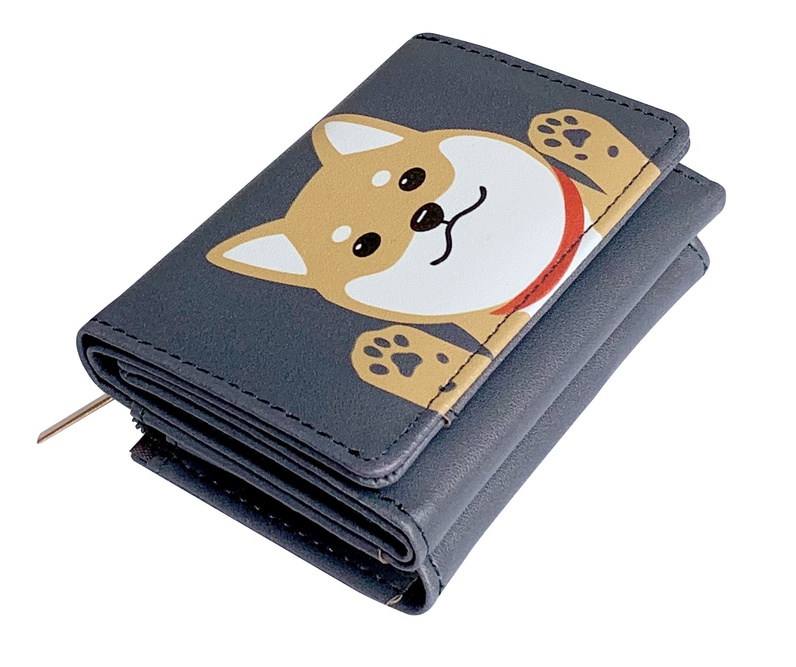 【ご紹介します!コンパクトで使いやすい三つ折り財布!】ミニ財布 柴犬 グレー