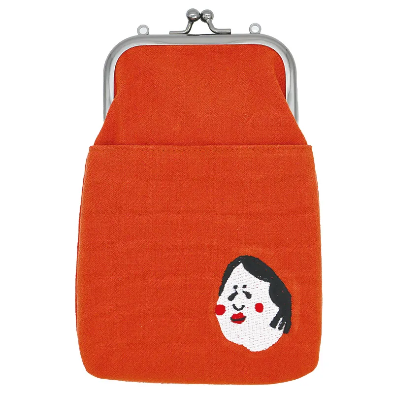 【新登場！紐を外せば手持ちの2WAY！可愛らしいワンポイント刺繍！】がま口2WAY スマホショルダー おかめ