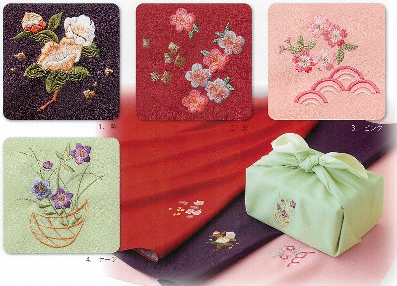 【ご紹介します！信頼の日本製！刺繍が細かくて美しいポリエステル紬織　両面染刺繍入り 風呂敷】