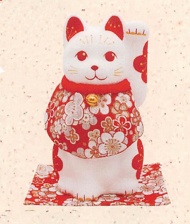 【新登場！安心の日本製！紅白梅の金襴生地が華やかな慶寿の彩シリーズ】(大)慶寿招き猫