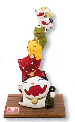 【素焼き陶器】ほっこりする縁起物 福がさねオニ猫