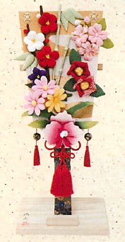 【安心の日本製】丁寧に作り出された ちりめんの花のお飾り  （特大）羽子板花飾り