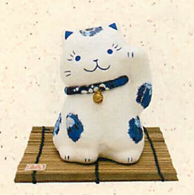 【日本製】ちぎり和紙 藍柄招き猫