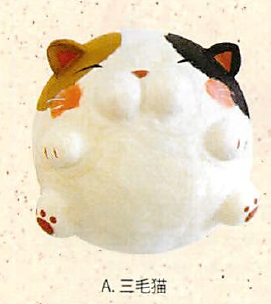 【日本製】ちぎり和紙 大福にゃんこ(3種)／A.三毛猫