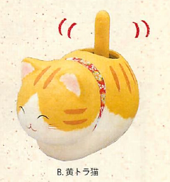 【日本製】ゆらゆらソーラー ちぎり和紙座り猫（5種)／B.黄トラ猫