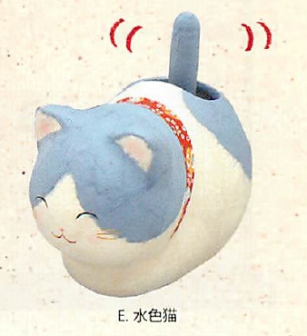 【日本製】ゆらゆらソーラー ちぎり和紙座り猫（5種)／E.水色猫
