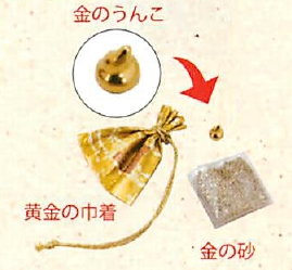 【日本製】【金運アップの縁起物】黄金の巾着 金のうんこ＆金の砂入り