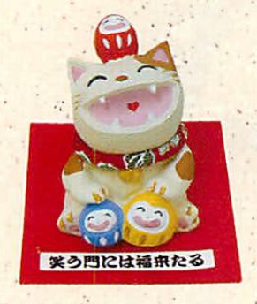 【和雑貨】【縁起物】 置物 (小)大笑い猫　ダルマ