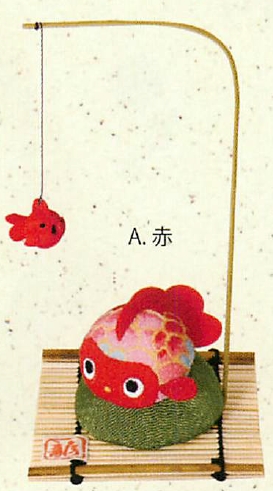 【ちりめん夏雑貨】 和柄 丸金魚(2色)／A.赤
