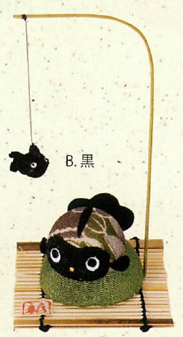 【ちりめん夏雑貨】 和柄 丸金魚(2色)／B.黒