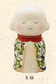【日本製】型染め和紙のお人形 ほっこり豆地蔵(2色)／B.緑