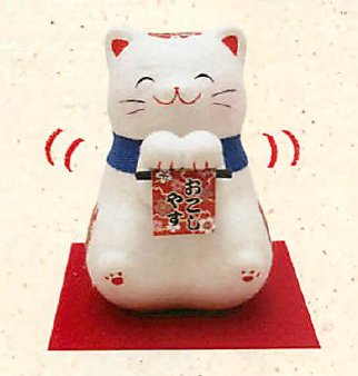 【ご紹介します！安心の日本製！ほっこりかわいい！ちぎり和紙　ソーラー両手招き　言葉持ち】猫