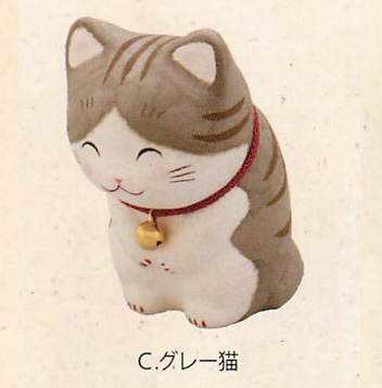 【ご紹介します！安心の日本製！ほっこりかわいい！ちぎり和紙 にっこりおじぎ猫（4種）】c.グレー猫