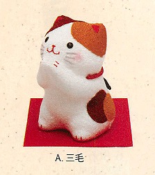 【ご紹介します！信頼の日本製！ほっこりかわいい！　ちりめん　おねだりねこ(3種)】A.三毛