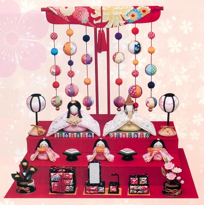 【ご紹介します！安心の日本製！桃の節句を祝う！ちりめんで可愛く仕上げた！色彩 雛（5人揃い）】