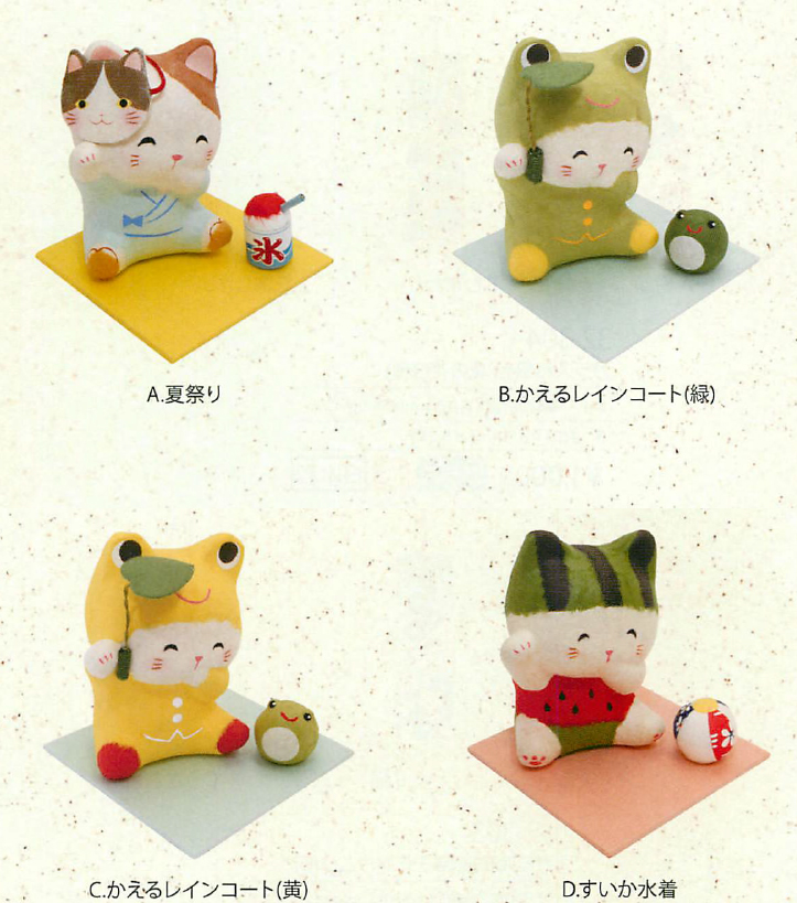【新登場！安心の日本製！ほっこり可愛いちぎり和紙のお飾り！　ちぎり和紙赤ちゃん招き猫の夏(４種)】