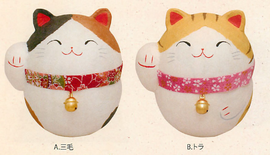 【新作商品です！安心の日本製！ほっこりかわいいちぎり和紙人形！　ちぎり和紙(大)万福招き猫(2種)】