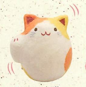 【新登場！日本製です！ほっこり可愛いちぎり和紙の置物！ちぎり和紙 カラフル招き猫(５種)】オレンジ×黄