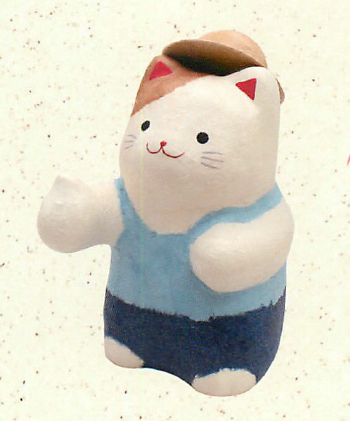 【新登場！日本製です！ほっこり可愛いちぎり和紙の置物！　ちぎり和紙　夏休み満喫】猫