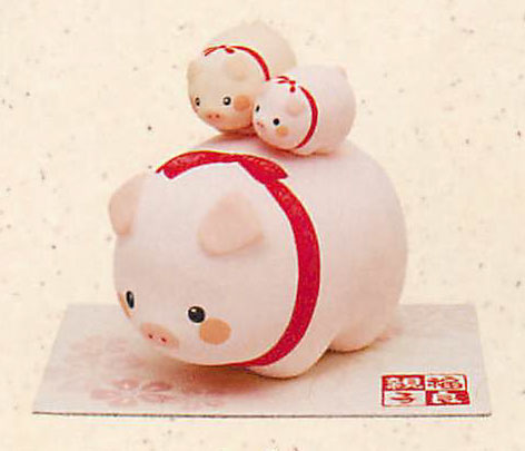 【ご紹介します！ふっくら＆ほっこりかわいい！】(小)福良親子2匹匹のせ ブタ