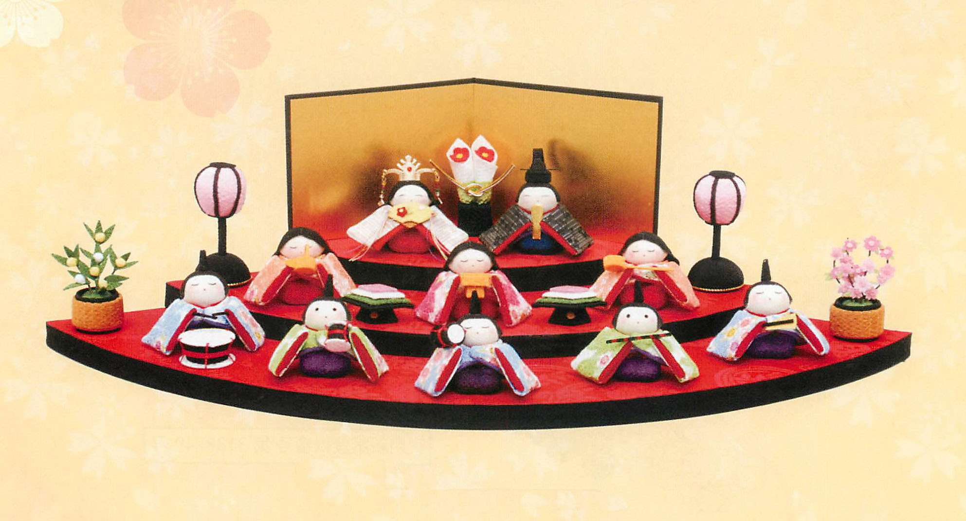 【ご紹介します！安心の日本製！春の訪れをつげるほっこりかわいい雛人形！】扇面三段わらべ雛10人揃い
