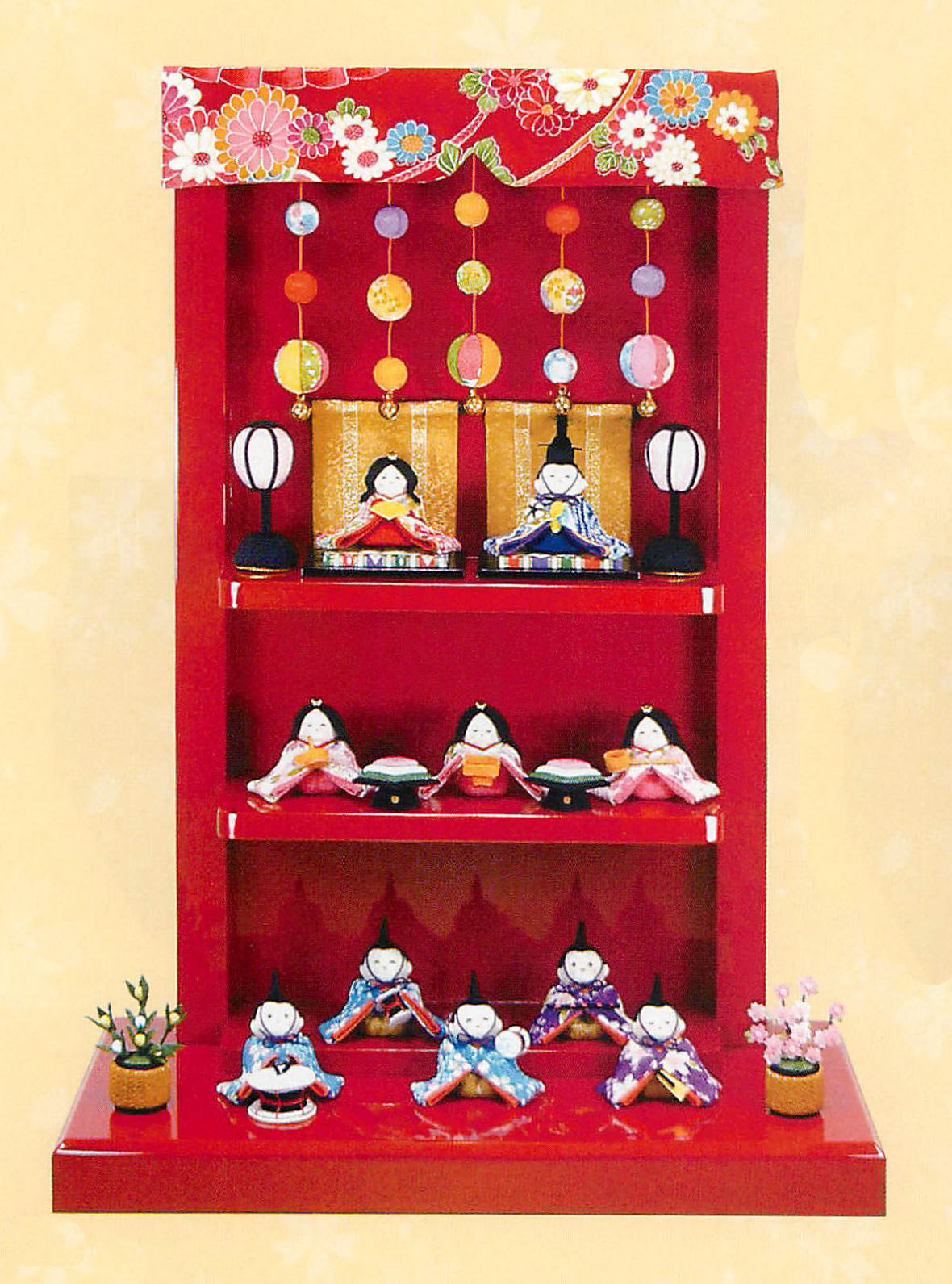 【ご紹介します！安心の日本製！春の訪れをつげるほっこりかわいい雛人形！】つるし飾り台わらべ雛10人揃い