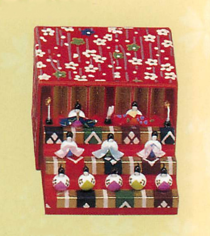 【ご紹介します！日本製！コンパクトで飾りやすい！手作り和紙細工の収納小箱雛！】(上)ミニ箱段雛三段