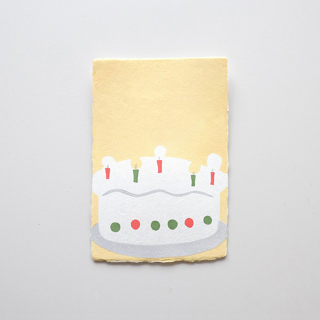【ご紹介します！職人が伝統技法・型染で創作しました！】手摺り型染め葉書 ケーキ
