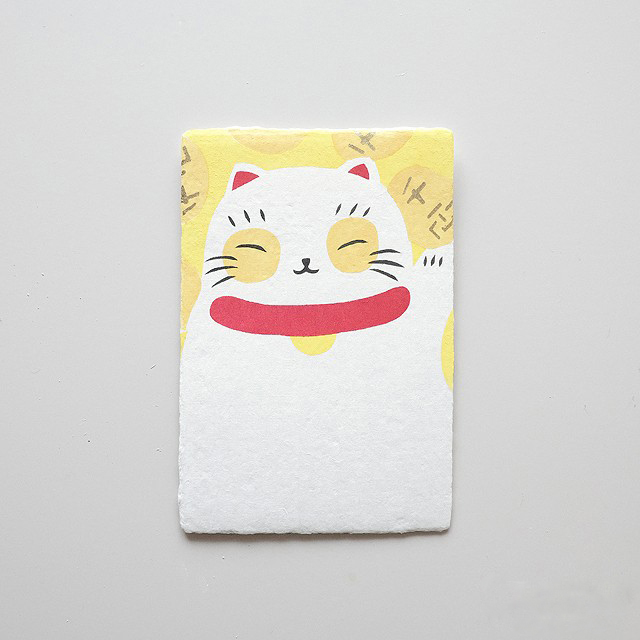 【ご紹介します！職人が伝統技法・型染で創作しました！】手摺り型染め葉書 招き猫
