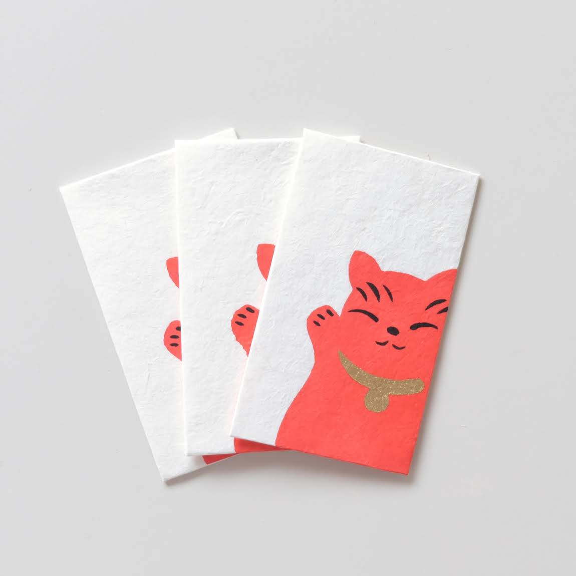【新登場！伝統技法、型染めで一色ずつ職人が手摺りで製作しました！】手摺り型染めぽち袋 招き猫