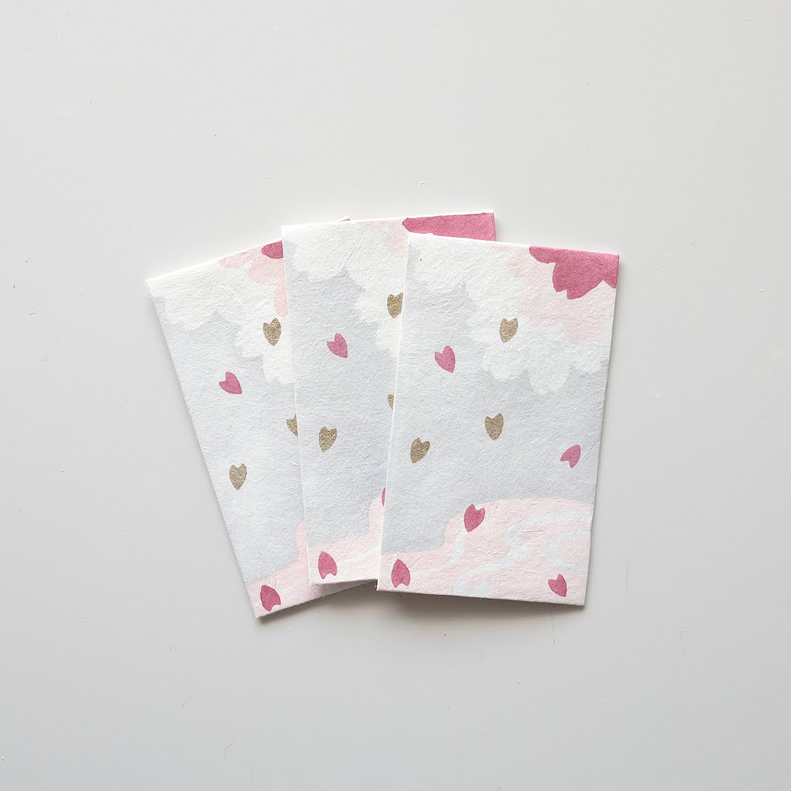 【新登場！伝統技法、型染めで一色ずつ職人が手摺りで製作しました！】手摺り型染めぽち袋 流水に桜