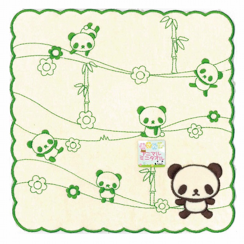 【新登場！ほっこりかわいい動物刺繍のミニタオル！おさんぽアニマルシリーズスカラミニタオル】パンダ