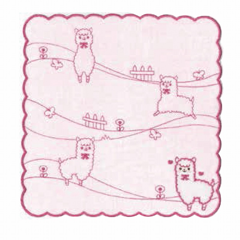 【新登場！ほっこりかわいい動物刺繍のミニタオル！おさんぽアニマルシリーズスカラミニタオル】アルパカ