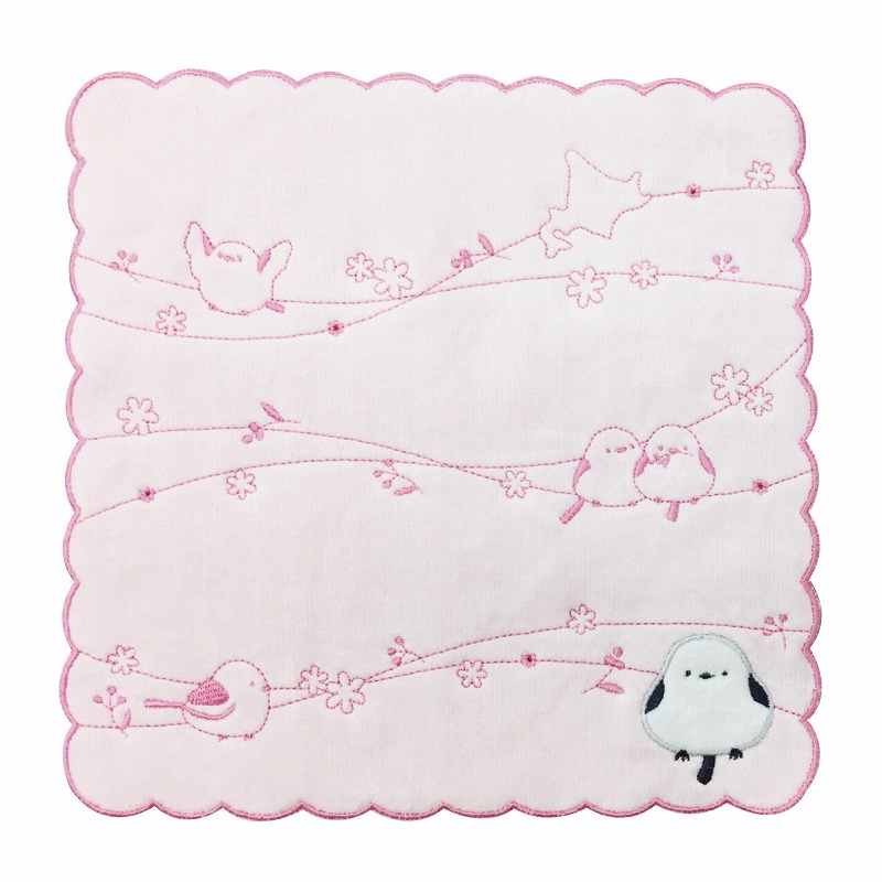 【新登場！ほっこりかわいい動物刺繍のミニタオル！おさんぽアニマルシリーズスカラミニタオル】シマエナガ