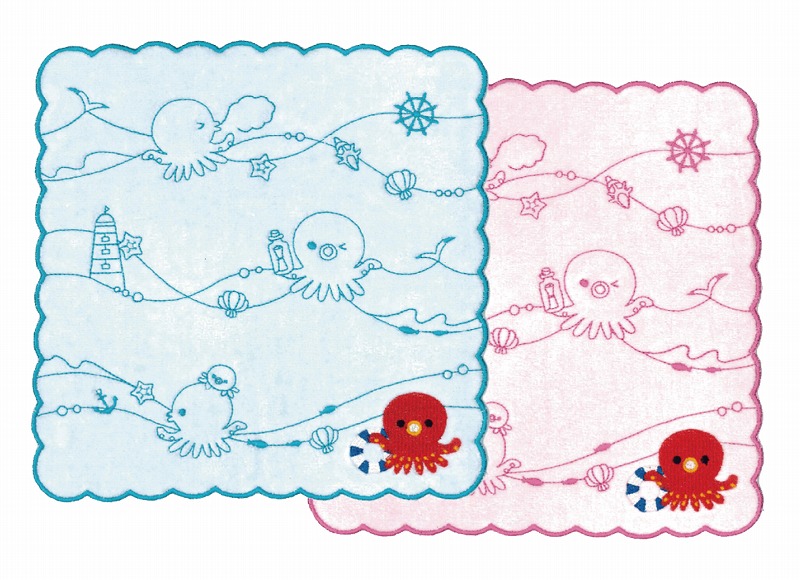 【新登場！ほっこりかわいい海のモチーフ刺繍のミニタオル！海シリーズスカラミニタオル】タコ