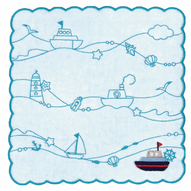 【新登場！ほっこりかわいい海のモチーフ刺繍のミニタオル！海シリーズスカラミニタオル】船
