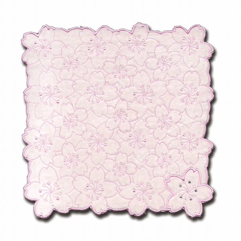 【新登場！使いやすいミニタオル！桜模様の刺繍入り！桜オールオーバー刺繍ミニタオル】ピンク
