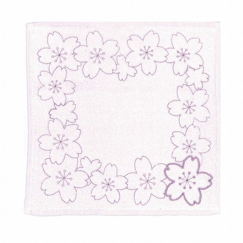 【新登場！使いやすいミニタオル！優しい肌触り生地！ふんわり桜刺繍ミニタオル】パープル