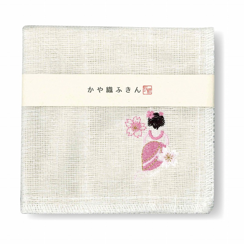【ご紹介します！かや織のふきんに日本らしい和柄の刺繍入り！かや織ふきん】桜舞妓
