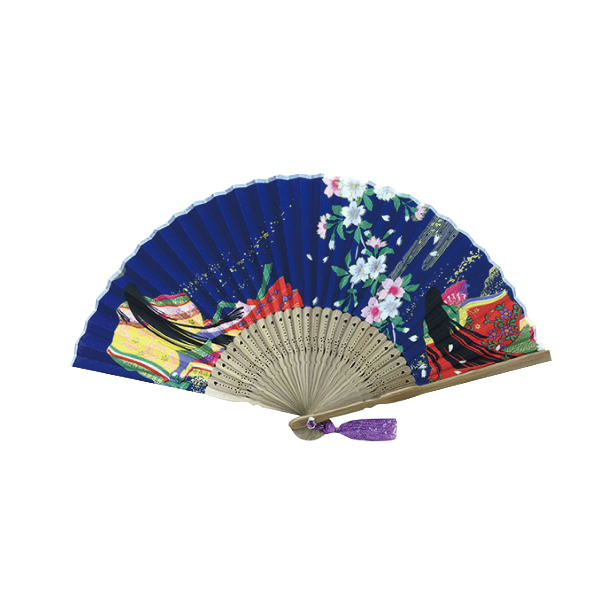 【ご紹介します！日本の夏に！品のある華やかな柄！ 十二単扇子】紺