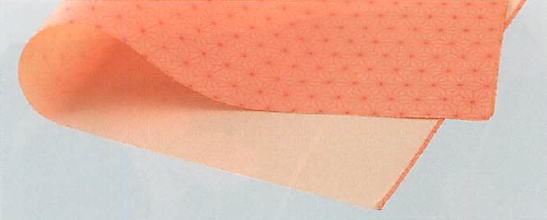 【日本製】ふろしき ポリエステル一越織 両面染／麻の葉（朱）/無地（ベージュ）