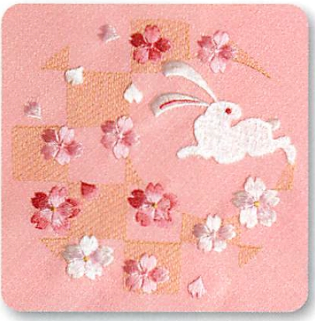【日本製】風呂敷 ポリエステル紬織 両面染 刺繍入り うさぎ／ピンク