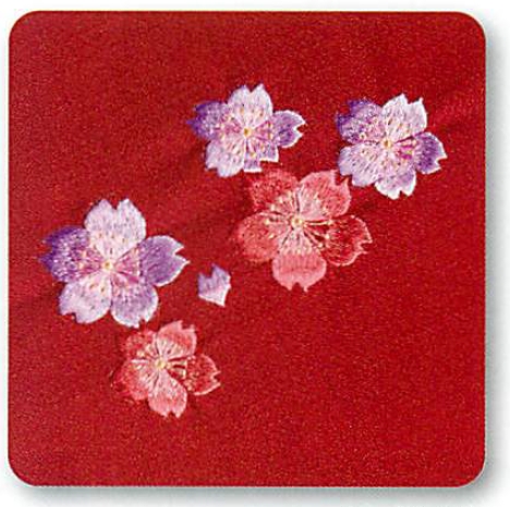 【日本製】風呂敷 ポリエステル紬織 両面染 刺繍入り 桜／朱