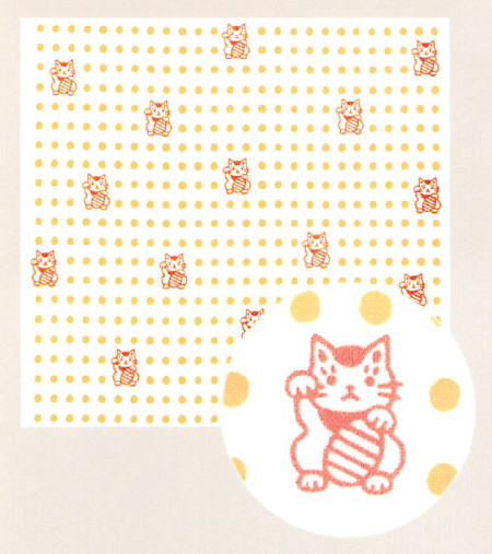 【新登場！安心の日本製！豆絞りの中に縁起モチーフを織り込んだ手ぬぐい！】ふくまめ　招き猫