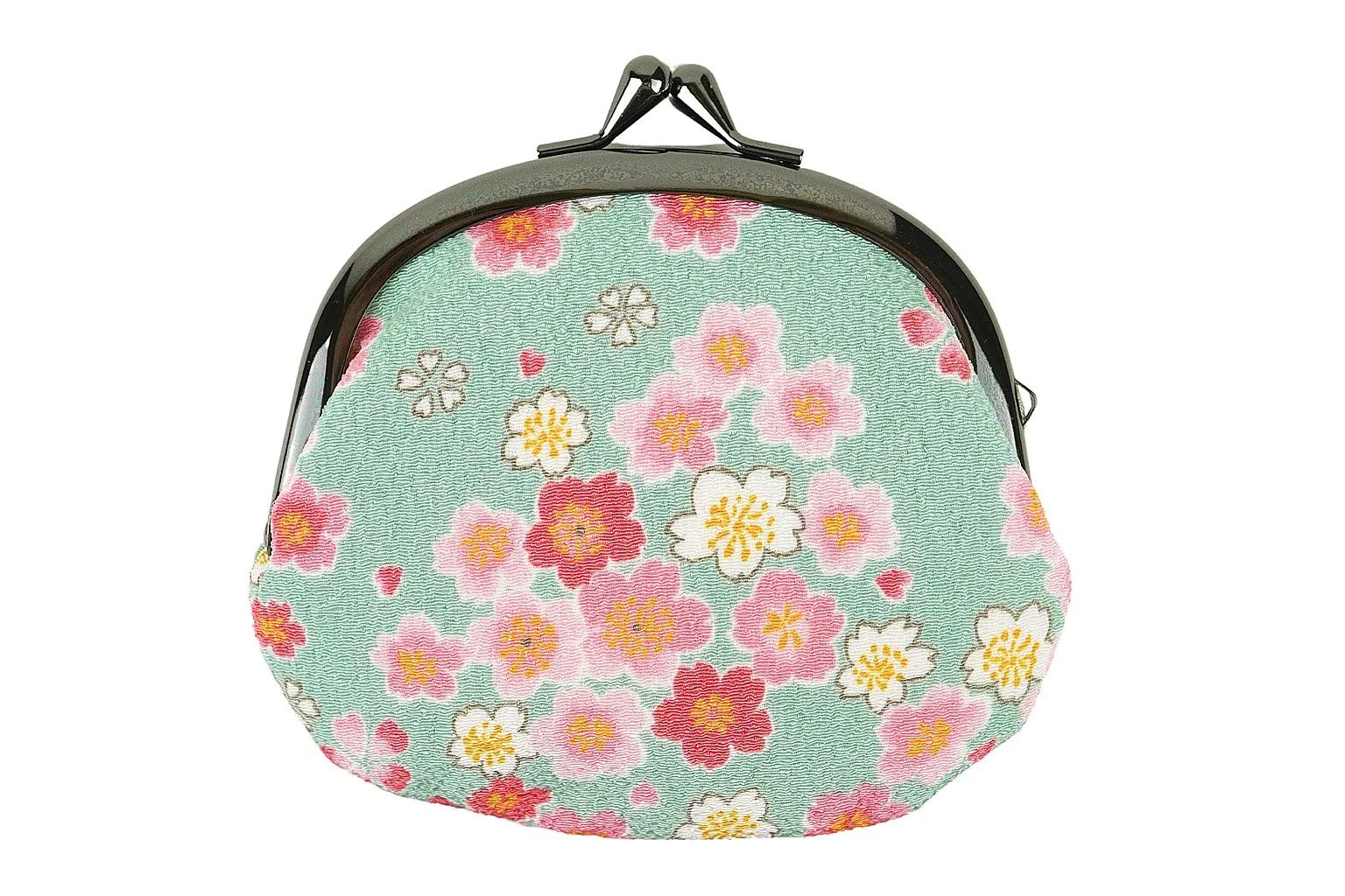 【新登場！日本製！和KOMONO 小紋工房　可愛い！3.3寸しずく型がま口財布】手毬桜　グリーン