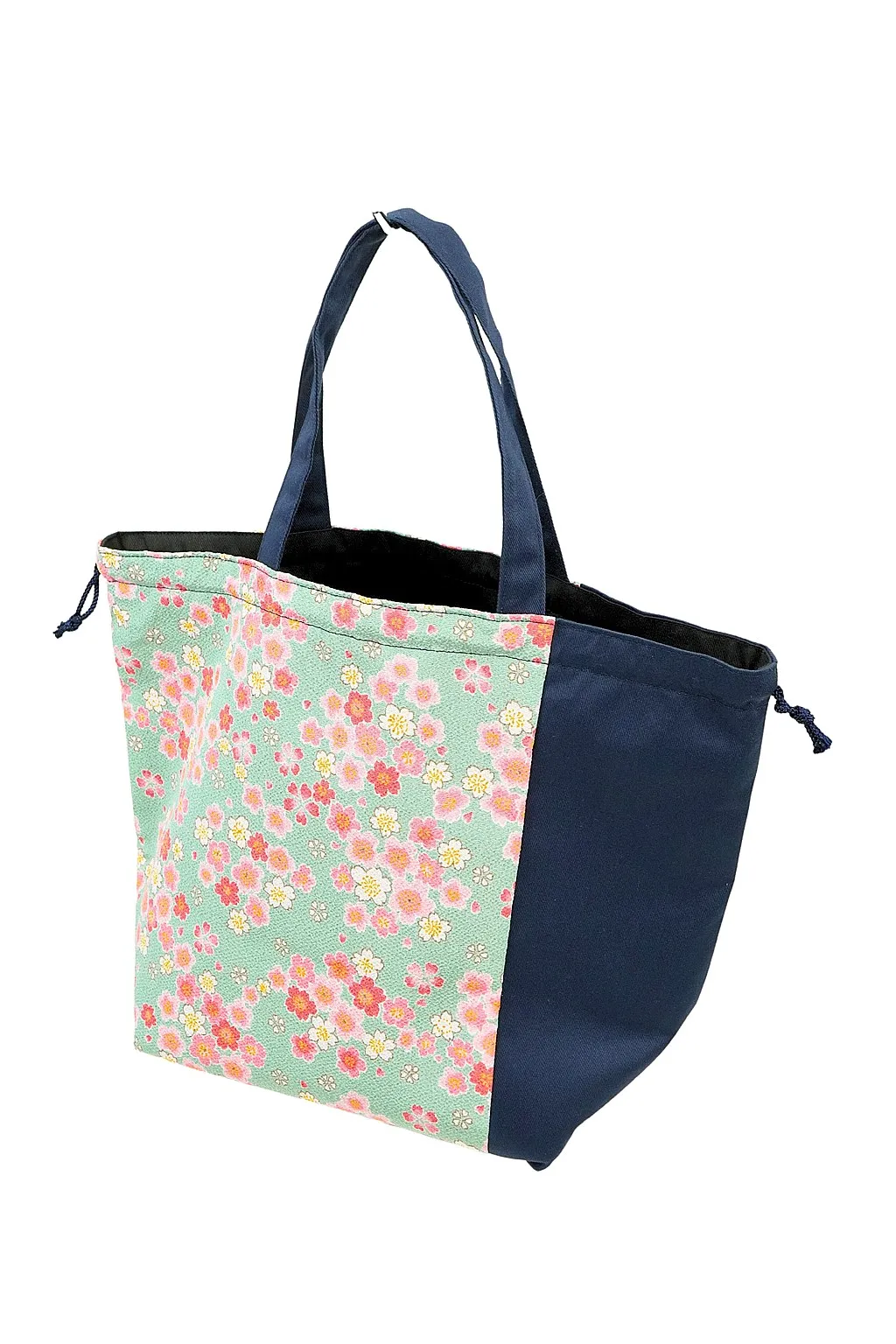 【新登場！日本製！和KOMONO 小紋工房　お洒落！2Way巾着トートバッグ】手毬桜　グリーン